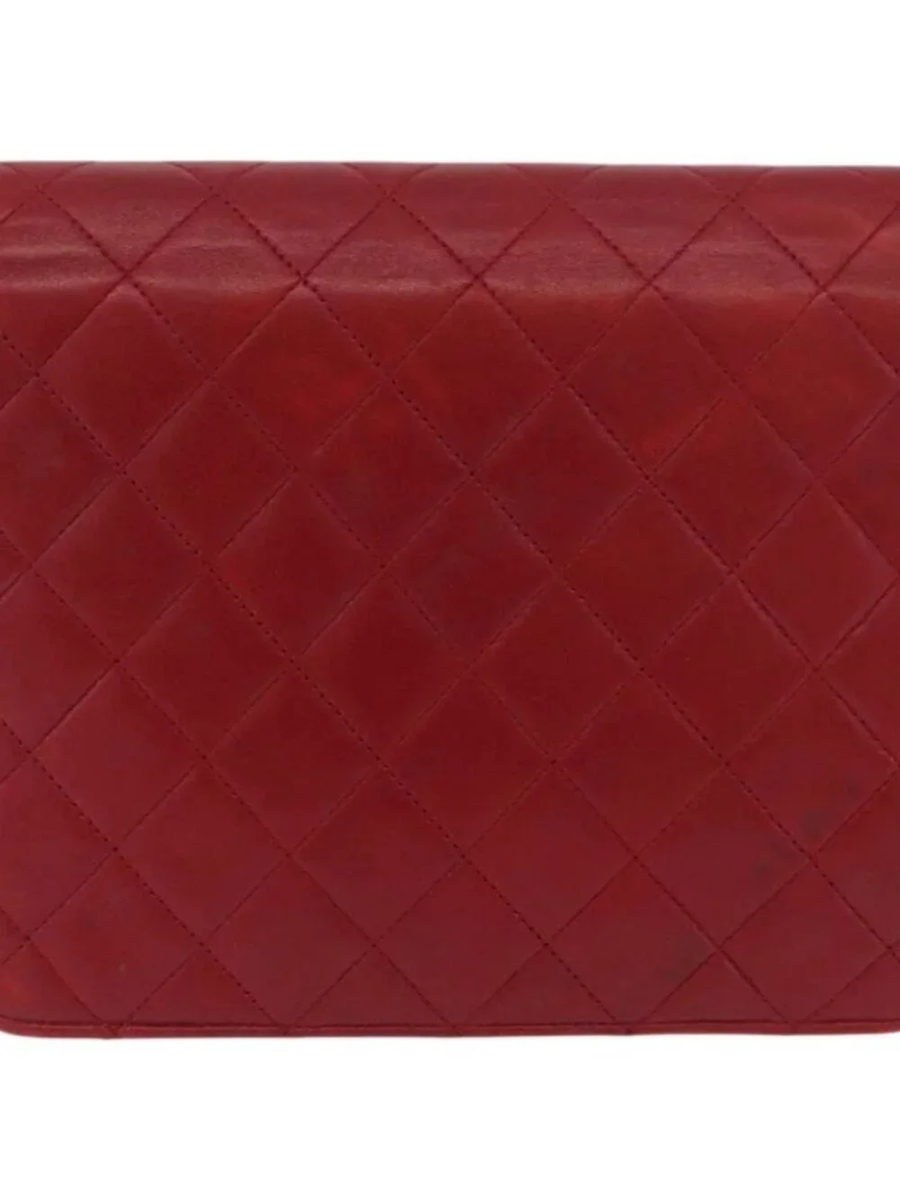 CHANEL Matelasse Chain Shoulder Bag Lamb Skin Red Gold CC Auth YKZ368